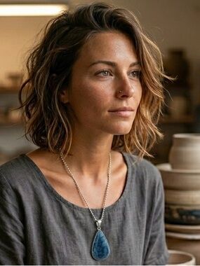 Cerulean Cracked Onyx Teardrop Necklace | Boho Sterling Silver Plated